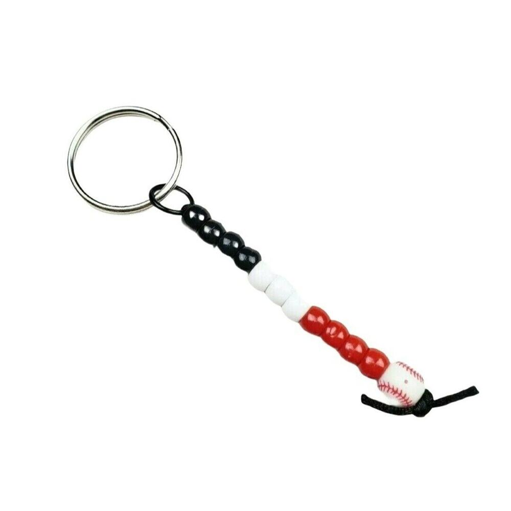 Baseball Keychain Red Black White Beaded Handmade MLB Sports‎ Fan Mom Dad Parent